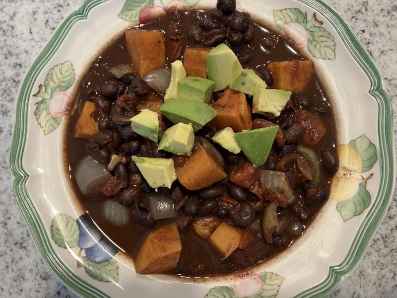 Sweet potatoes play a featured role in this vegetarian chili, which makes a robust hot meal in cold weather. SUBMITTED PHOTO